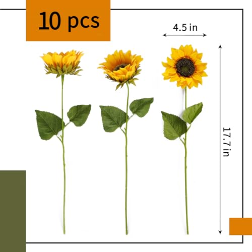 CEWOR 10pcs Sunflowers Artificial Flowers with Long Stem Fake Sunflowers Bulk Fall Decoration for Wedding Home Birthday Party Outdoor Indoor Decor - color: Sunflowers-2