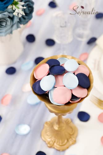 Serwalin 500pcs Silk Rose Petals Artificial Flower Pink Navy Blue for Weddings Proposal Fake Petals for Flower Girl Basket Bridal Shower (4 Color Mixes) - color: Blue Pink, size: 500pcs