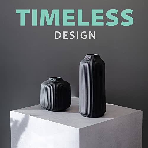 flature Ceramic Vases in Nordic Style, Modern Vase Deco for Pampas Grass, Boho Deco for Windowsill, Vases Set in Black Matt, Flower Vase as Home Decoration for Fresh Flowers, Dried Flowers, Set of 2 - color: Black, size: Set of 2