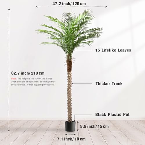 Artificial Phoenix Palm Tree 7ft Tall Outdoor Indoor Decor Fake Plants with 15 Adjustable Leaves, Large Faux Sago Palm Tree for Home Office Living Room Yard Outside Patio Poolside (2, 7ft) - size: 7ft