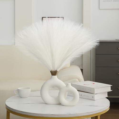 Ureymx Faux Pampas Grass Decor 17.7 Inch 30pcs, Artificial Pampas Grass Fluffy Home Decor, Short Vase Room Decor pompous Grass Flower Arrangement for Boho Home Wedding Decoration (Milky White) - color: Milky White, size: 17 Inch 30 Pcs
