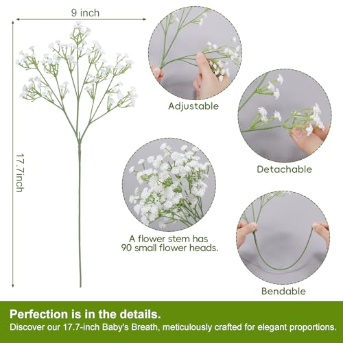 30 Pcs Babys Breath Artificial Flowers, 17.7" Real Touch White Gypsophila Bouquet, Fake Baby Breath Bulk for Wedding Centerpieces, Party, DIY Floral