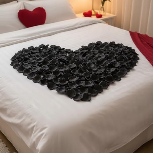 1000 Pcs Rose Petals Artificial Silk Flower Petals Romantic Decorations for Wedding Engagement Birthday Event Anniversary Party Backdrop Supplies Black - color: Black