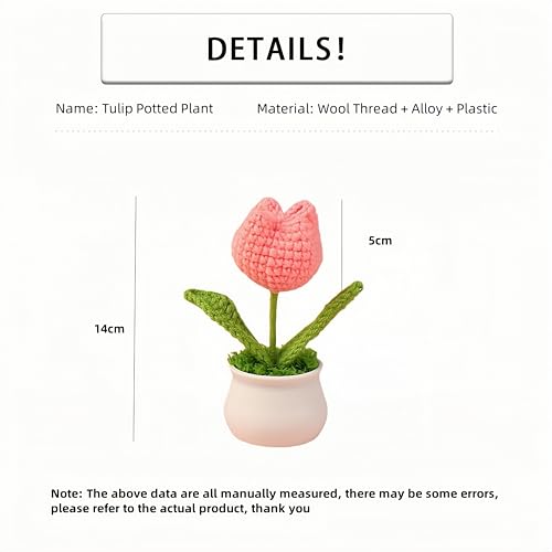 Crochet Tulip Flowers, 2pcs Small Potted Flower Tulip Artificial Flowers Handmade Knitted Tulips Potted Plants for Home Office Desk Decorations Gift (White) - color: White Tulip