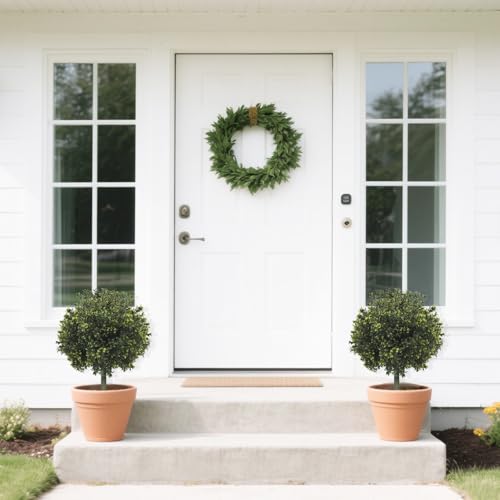 2-Pack 29" UV-Resistant Boxwood Topiary Ball Trees | Artificial Outdoor Plants with Ground Spikes for Porch, Patio, Planters & Indoor Decor - color: Boxwood-ball