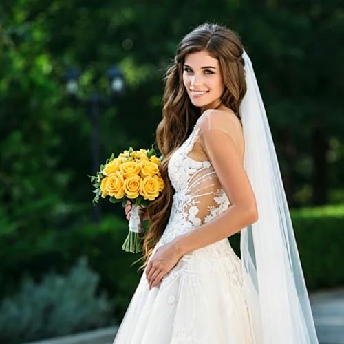 Rose Artificial Flowers Velvet Bouquet with Long Stem Real Touch Fake Roses Florals for Bridal Wedding Bouquet Party Arrangement Centerpiece Decorations (36, Yellow) - color: Yellow
