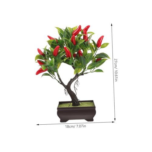 Artificial Chili Tree Bonsai with Pot Realistic Simulated Chili Plant Indoor Desktop Fake Potted Plant for Home Office Table Centerpiece Decoration