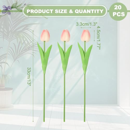 uxcell 20pcs Tulips Artificial Flowers, Faux Flowers Silk Fake Tulip Stems Real Touch for Wedding Bouquet Centerpiece Table Party Decoration(Peach Pink) - color: Peach Pink