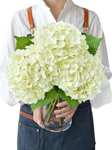 JINWOE Boho Real Touch Hydrangea Artificial Flowers, 3Pcs 20” Cream Latex Large Lifelike Silk Flowers,Artificial Hydrangeas for Indoor Bouquet Table Centerpieces Home Outdoor Wedding - color: Cream, size: 3pcs