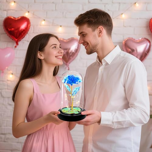 Childom Mothers Day Flowers Gifts for Mom Grandma,Birthday Gifts for Women,Valentines Gifts for Her,Mom,Women,Wife,Grandma,Light Up Rose in Glass Dome,Colorful Blue Mothers Day Flowers for Delivery - color: Blue Medium