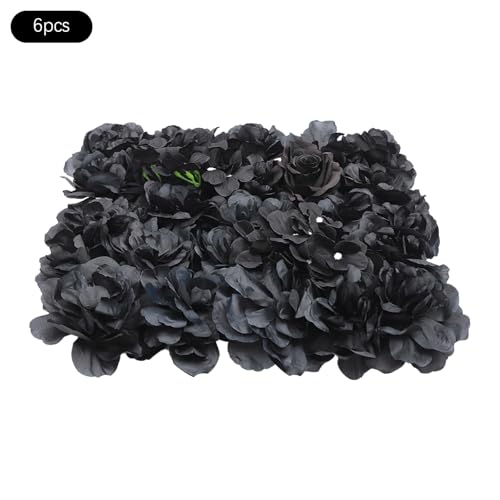 DNYSYSJ Black Flower Wall Panel,6pcs 15" X 15" Black Rose Panel Artificial Hydrangeas Flowers Panel Silk Fabric Wall Mat for Halloween Thanksgiving Photography Home Wedding Party Event Wall Decor - color: Black Roses, 15x15in, size: 6 pieces