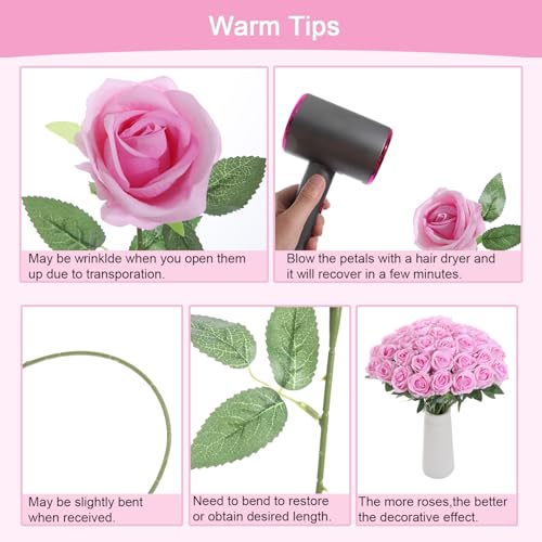 12Pcs Pink Roses Artificial Flowers Fake Roses Faux Velvet Silk Flower for Home Wedding Decoration (Pearl Rose, Gradient Pink) - color: Pearl Roses - Pink 12p