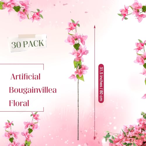 30 Pcs Artificial Faux Bougainvillea Fake Flower Silk Bougainvillea Branches UV Resistant Outdoor Indoor Decoration for Wedding Home Centerpieces Outside Decor (Pink) - color: Pink