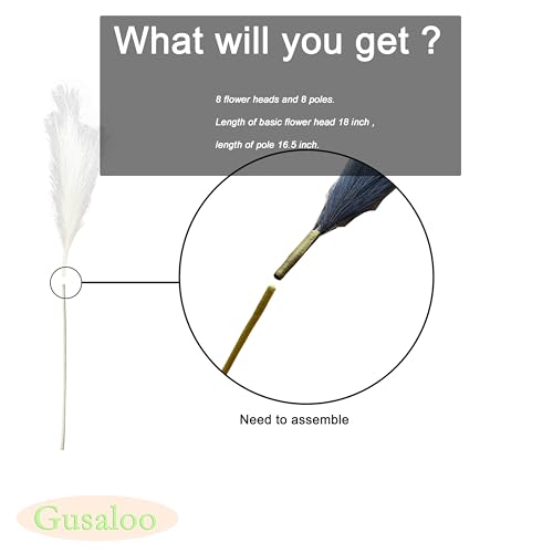 Artificial Faux Pampas Grass 8 Pcs Fake Artificial Adjustable Pampas Grass Variable Length Tall Fluffy Stems Table Vase Filler Centerpiece for Living Room Kitchen Decor Boho Decor Wedding -White - color: White