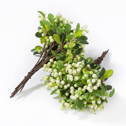 SHACOS Artificial White Berry Stems 20 PCS Pack Fake Berries Branches Spray with Green Leaves 9.8 inch Small Berry Picks for Christmas Decorations Crafts Filler Holiday Home Decor, White - color: White, size: 20 PCS