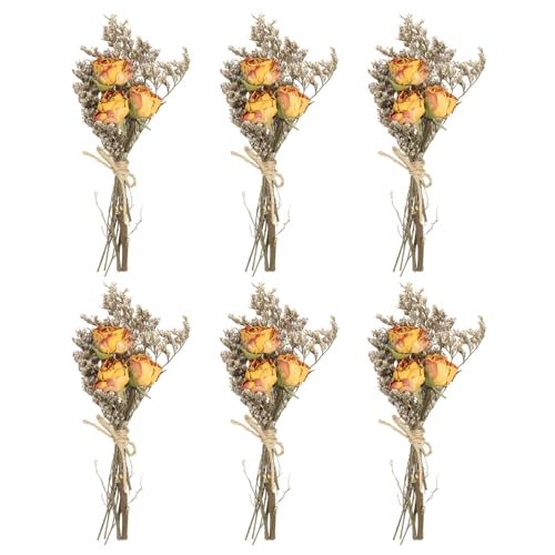 PATIKIL Mini Dried Flower Bouquet, 6 Pcs Rose Natural Wildflower with Stem Decor Baby's Breath Boho Floral Plant Flower for Crafts DIY Photo Props Gift Wedding Decor, Yellow/Red - color: Yellow/Red