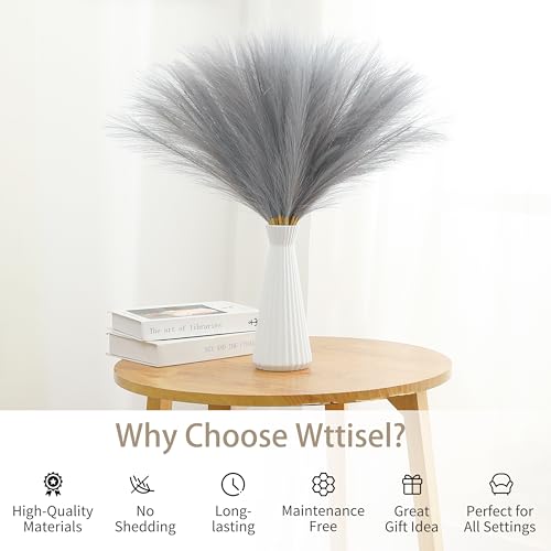 50pcs 22" Grey Pampas Grass - Faux Pampas Grass Decor Pompas Floral Arrangement and Vase Filler for Boho Home Wedding Mothers Day Decoration - color: Grey, size: 50pcs