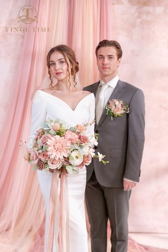 TINGE TIME 13 Inch Wedding Bouquets for Bride,Bridal Bouquet for Bride, Artificial Silk Flowers for Wedding Ceremony and Anniversary (Dusty Rose & Cream) - color: Dusty Rose