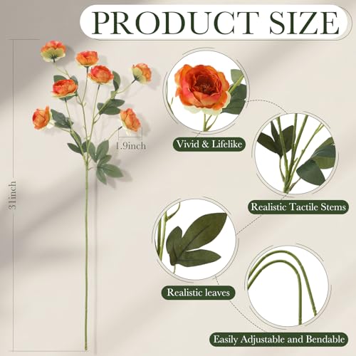 6 Pcs 32" Large Caramel Artificial Peonies Stems Flowers, Real Look Faux Silk Peony Bouquet 42 Heads Total for Vase Filler, Farmhouse Rustic Neutral Home Decor, Wedding Centerpieces - color: Burnt Orange