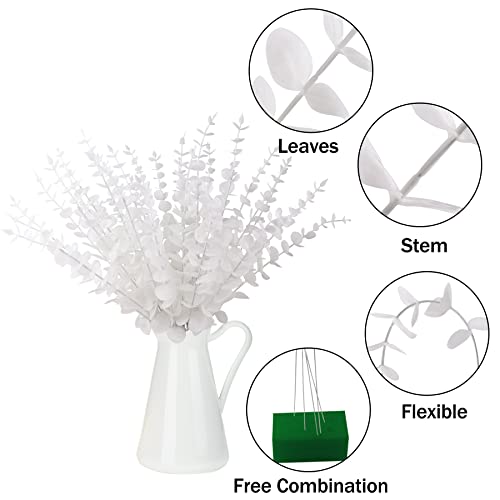 FEQO 36 Pcs White Eucalyptus Stems Artificial Leaves Faux Eucalyptus Stems Branches 15 inch for Wedding Bouquet Home Decor - color: White, size: 36 pcs