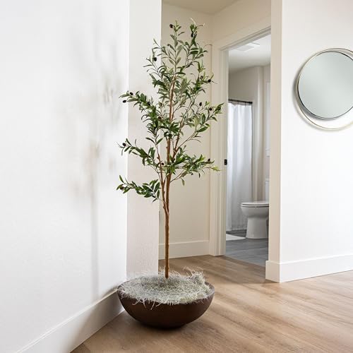 Sunnydaze Fake Olive Tree - 5ft Tall Faux Olive Tree with Pot - Indoor Artificial Plant with Black Weighted Base and Silk Leaves - Set of 2 - size: 5 ft