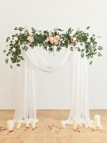 MISSPIN 8FT Eucalyptus and Willow Leaf Garland with Artificial Flowers Fake Flower Peony Rose Vine Greenery Decorative Wall Hanging Plant for Spring Wedding Arch Door Arrangement Party Decor - color: Champagne
