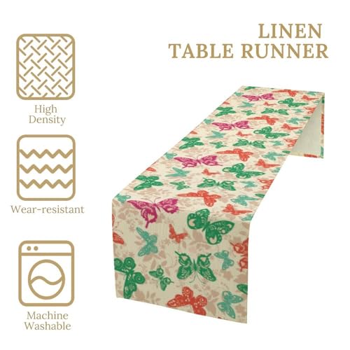 Retro Butterfly Table Runner,Boho Colorful Butterflies Country Farmhouse Decor Table Runner for Home Indoor Outdoor Kitchen Holiday Party Wedding Decor 13x36 Inch - color: Butterfly-10, size: 13x36in