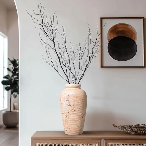 Ceramic Flower Vase, 11 inch Rustic Farmhouse Vase, Pottery Decorative Vases for Home Decor, Living Room, Shelf, Mantle, Entryway, Table Decor, White - color: Rustic White