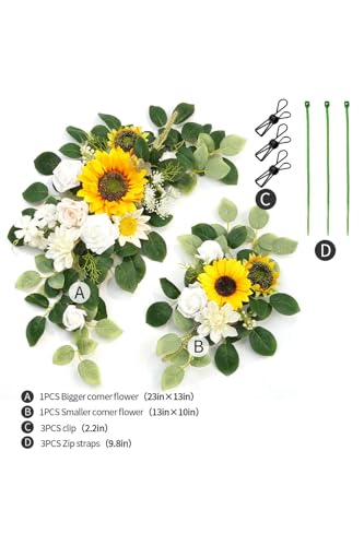 Wedding Decor (Pack of 2) Welcome Sign Flower Backdrop Garland for Ceremony Reception Wall Easel Home Decoration Entryway Faux Outdoor Board Head Table Decor (Sunflower) - color: Sunflower