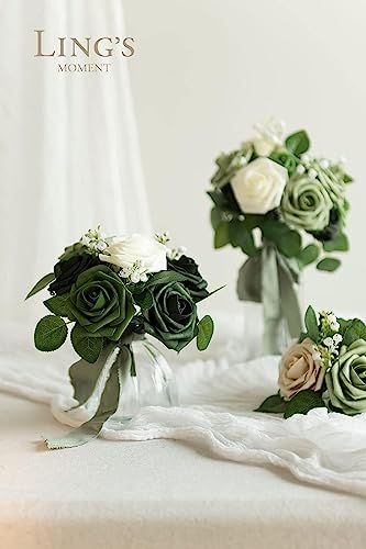 Ling's moment Artificial Flowers, 50Pcs 3" Roses in Emerald Green Shades, Realistic DIY Foam Floral Fill for Wedding Bouquets/Centerpieces, Outdoor Party Backdrops, Room/Table, Garden/Pot Decorations - color: Shades of Forest, size: 50Pcs