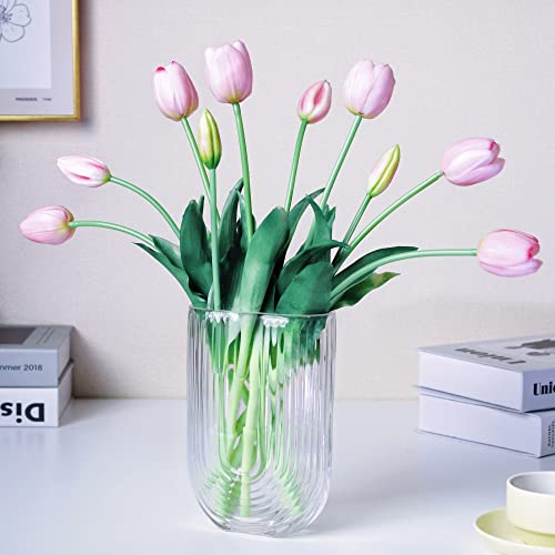 16-inch Premium Real Touch Fake Tulips, Artificial Flowers with Buds, Flexible Stem Easy to Shape, Faux Tulips (Vase not Included), 10-Pack Set of Piggy Pink - color: Piggy Pink