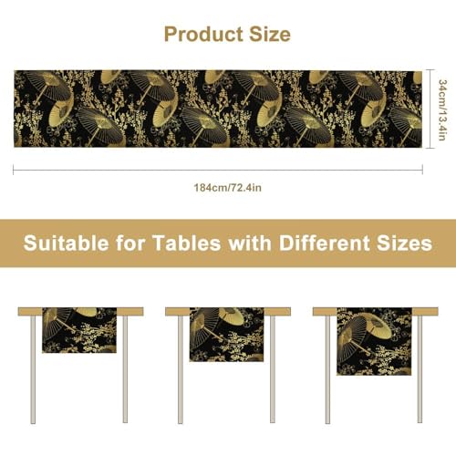 Japanese Table Runner, Gold Fan Umbrella Flower Pattern Traditional Asian Luxury Table Runner for Coffee Kitchen Dining Holiday Home Party 13x36in - color: Aisa-9, size: 13x36in