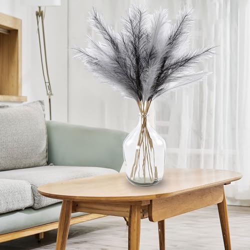 12PCS Faux Pampas Grass 38" Black White Gray for Floor Vase | Artificial Pompous Grass, Large Fake Pompas Branches, Floor Vase Filler, For Flower Arrangement Home Decor - color: Black&white&gray