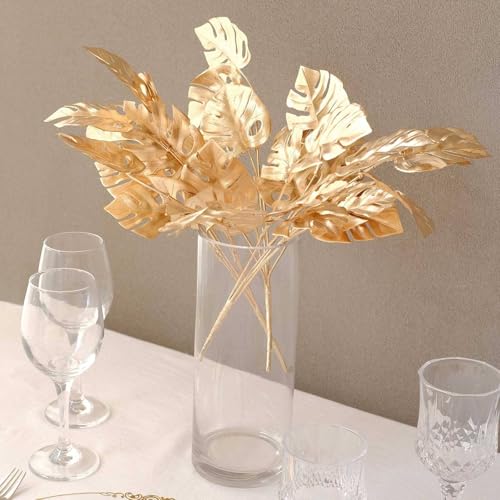 Efavormart 4 Pack 14 inch Metallic Gold Artificial Monstera Leaves Bushes, Tropical Palm Leaf Bunches Vase Fillers for Boutique Displays and Small Centerpieces - color: Type23