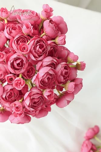Floroom Ranunculus Artificial Flowers 18 Pcs Fuchsia Faux Silk Mini Ranunculus Bulk Fake Wedding Filler Flowers for DIY Hot Pink Bouquets, Centerpieces, Bridal Shower Decorations & Arrangements - color: Fuchsia
