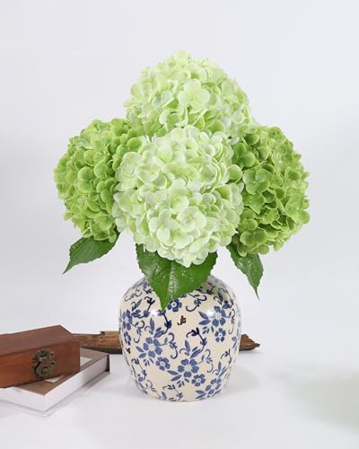 DuHouse 4Pcs Large Hydrangea Artificial Flowers,20 inch Latex Real Touch Hydrangeas for Home Wedding Bouquets Centerpieces Party Living Room Decoration(2Pcs Light Green+2Pcs Green) - color: 2pcs Light Green+2pcs Green, size: 4pcs