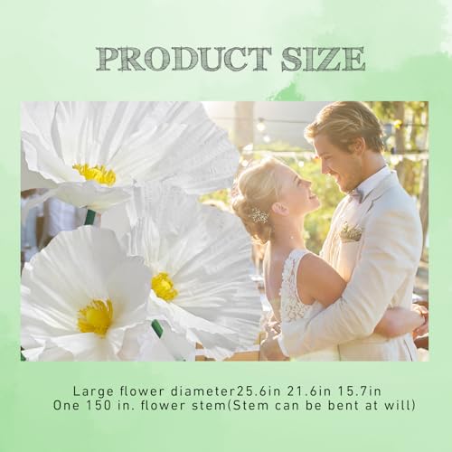 Giant Flowers for Home Decoration - 3 Pack Large Flower Panels for Backdrop Artificial Flowers Wall Table Decor, Flower Birthday Party Decorations for Wedding/Nursery Wall/Baby Bridal Shower (White) - color: White Poppy