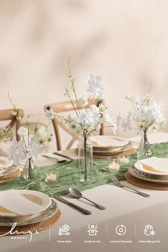 Ling's moment Artificial Greenery Stems Box Set, Faux Greenery Picks for DIY Bridal Bouquets Wedding Floral Arrangement Table Centerpieces, White & Light Green - color: Filler Flower Combo- White & Light Green
