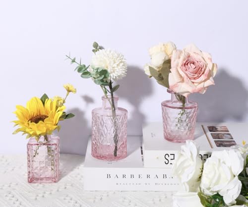 36pcs Pink Glass Bud Vase Set, Small Flower Vases for Centerpieces in Bulk, Mini Vintage Vase for Home, Wedding, Table Decor - color: Pink, size: 36pcs