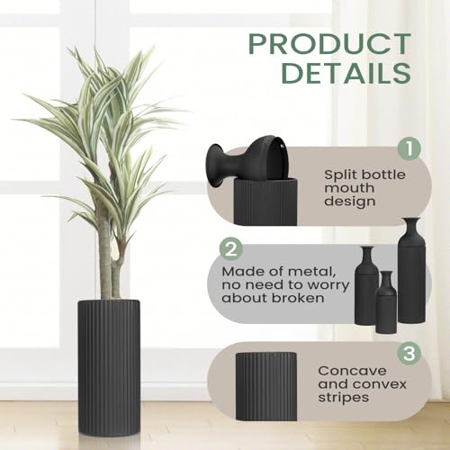 BANOMII Large Metal Floor Vases Set of 3, 27'' 20'' 16'', Black Tall Flower Vase for Pampas Grass, Decorative Big Vases for Hallway Corner, Floor Decor for Living Room