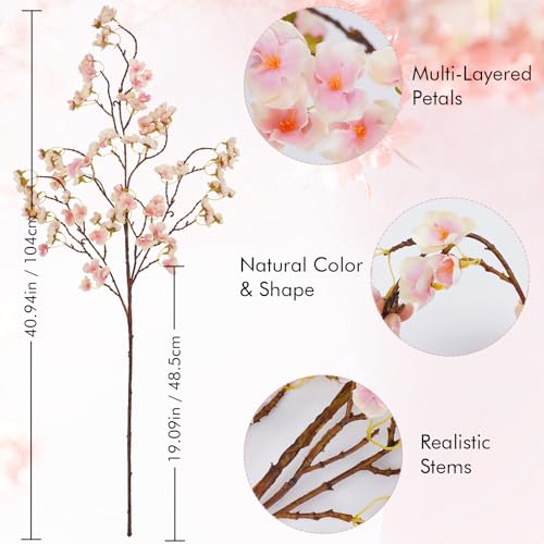 Waipfaru Cherry Blossom Decor, 40'' Cherry Blossom Tree Branches, 4 Pcs Long Stem Artificial Flowers for Tall Vase, Fake Flowers for Spring Home Indoor Outdoor Decoration (Champagne) - color: Champagne