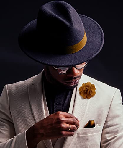 Premium Men's Formal Solid Color Flower Lapel Pin - Boutonniere for Men, Brooch Pin - color: Mustard