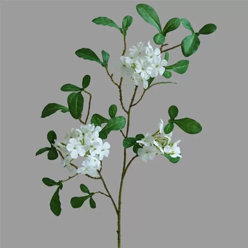 5PCS Faux Greenery Flower Stems Artificial Branches with Flowers for Tables Decor,Silk Green Floral Stems with Branches for Vase Filler for Home Kitchen,Dining Room,Living Room Decor(White) - color: White