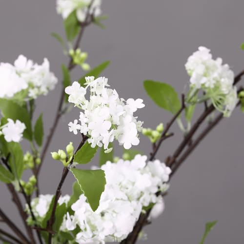 4 Pcs Artificial Plants Flowers 43" Faux Greenery Long Stem Branches for Vase Realistic Silk Fake Snowball Viburnum Artificial Hydrangea Flowers for Tall Vase Home Table Decor(White) - color: White