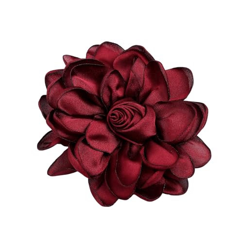 Dainty Satin Rose Flower Brooch Pins for Women Delicate Large Camellia Pins Shawl Clips Duckbill Clips Wedding Prom Banquet Party Jewelry Gift - color: Bordeaux