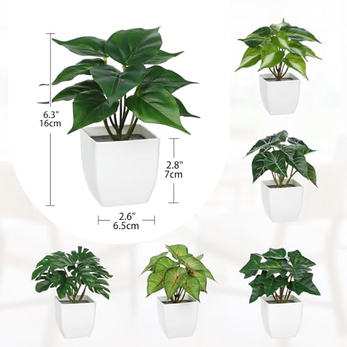 Briful 6PCS Fake Plants Potted Artificial Plants, Mini Faux Plants in White Pots Greenery Décor for Home Office Table Shelf Bathroom Farmhouse Indoor Decoration - color: Type#3