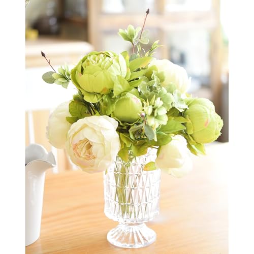 FiveSeasonStuff Artificial Peony Bouquets, 2 Cream Beige & Moss Green Silk Flower Bundles for Wedding Centerpieces & Home Decor – Vintage Peonies - color: Mixed Beige and Green