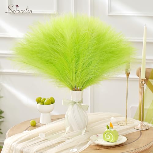Serwalin Light Green Pampas Grass Decor, 17.7 Inch 6pcs Faux Pampas Grass, Artificial Pampas Grass for Wedding,Parties Table Centerpieces Decoration - color: A Light Green, size: 17 Inch 6 Pcs