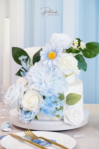 Artificial Flower Combination Box Set Artificial Flower Loose Leaves and Stems DIY Wedding Center Bouquet Bride Wedding Baby Shower(Fresh Light Blue) - color: Fresh Light Blue