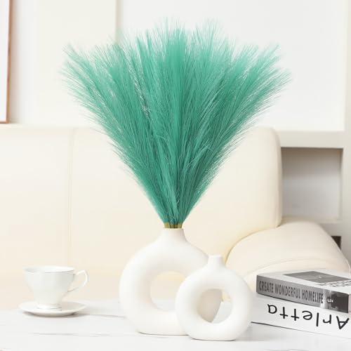 Ureymx Faux Pampas Grass Decor 17.7 Inch 6pcs, Artificial Pompas Grass Bulk Artificial Dried Flower Small Vase Filler for Boho Home Wedding Decoration (Lake Green) - color: Lake Green, size: 17 Inch 6 Pcs